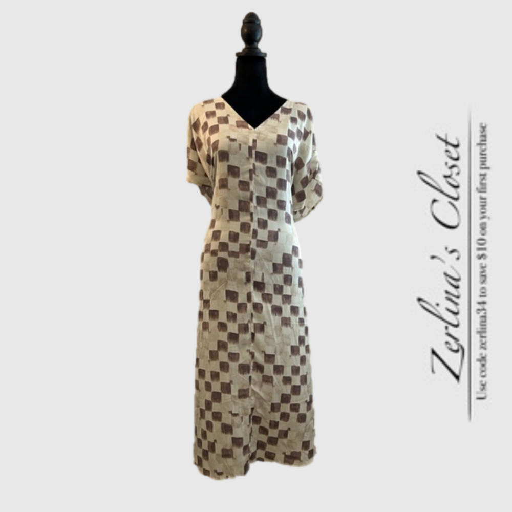 Grade & Gather Checkered Satin Dress Wisteria Size M - Picture 2 of 10